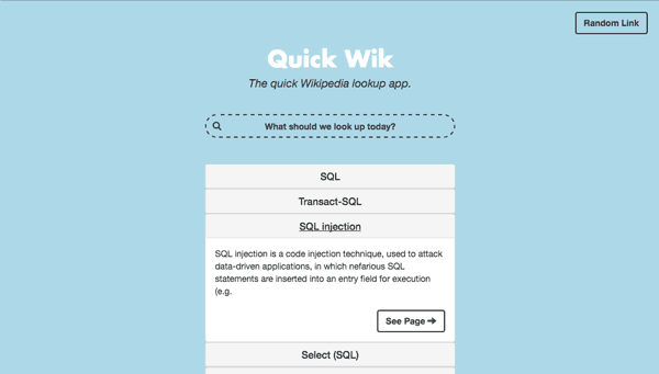 Screenshot of the Quick Wik app.